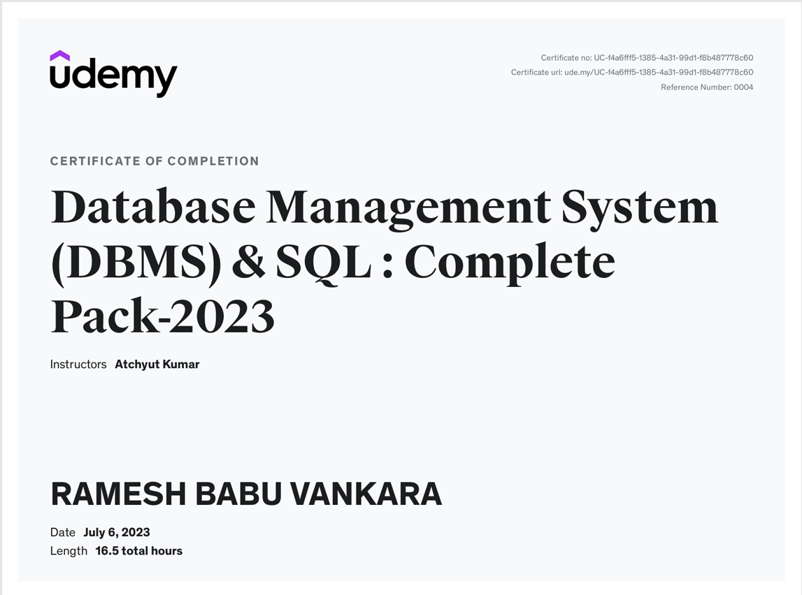 Udemy DBMS SQL