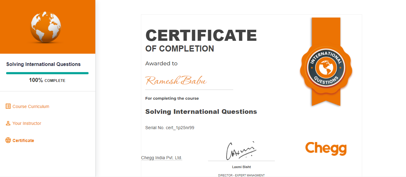 Chegg Certificate